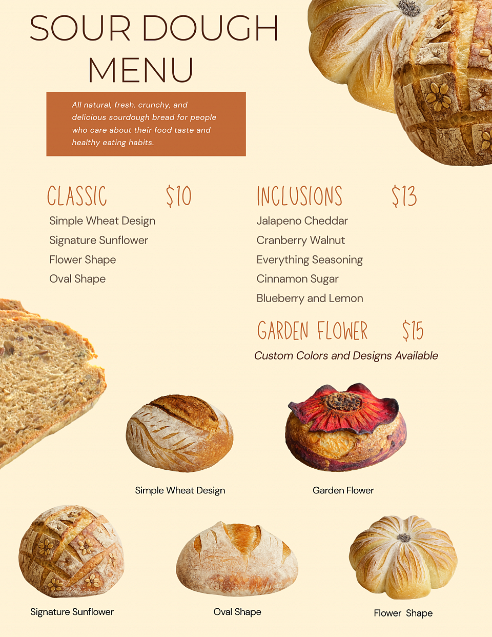 My homemade sourdough bread menu